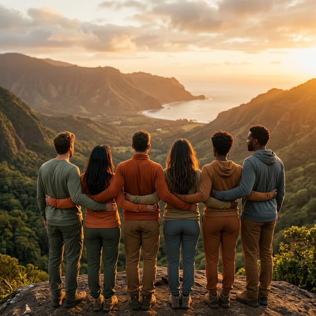 Friends in a warm embrace, radiating genuine connection